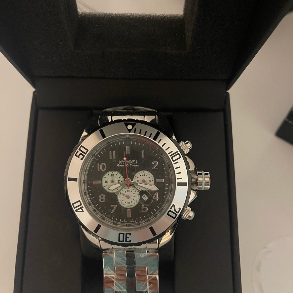 Men's Silver and Black Chronograph Watch